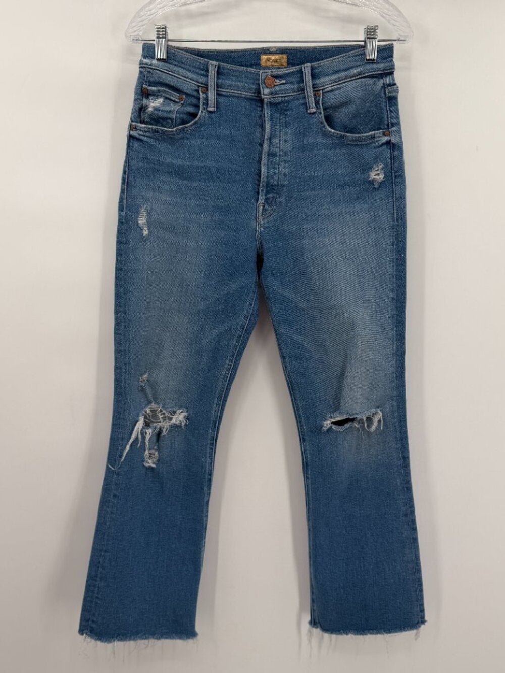 MOTHER Blue Distressed Ankle Crop Jeans